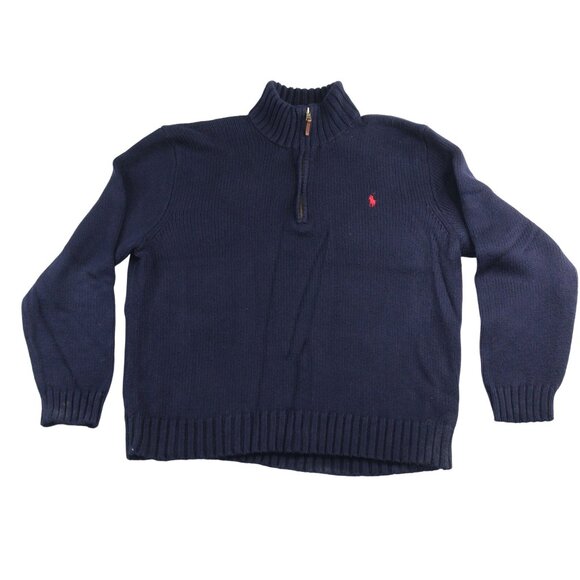 Polo Ralph Lauren Other - Polo Ralph Lauren XL 1/4 Zip Pullover Knit Sweater Navy Blue Red Pony High Neck